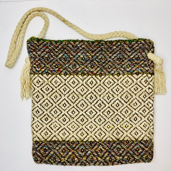 Bohemian Handmade Bucket Rope Bag Earthy Neutral Colors Shoulder Tote - Picture 7 of 7